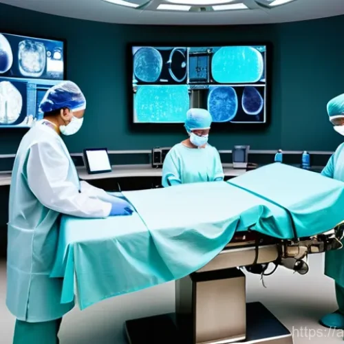 위암 수술 생존율 분석 - "A highly detailed, hyper-realistic image depicting a modern operating room during a robotic-assiste...