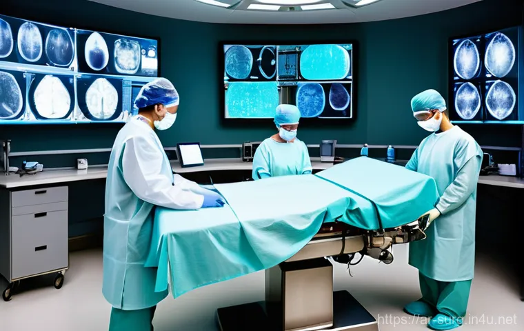 위암 수술 생존율 분석 - "A highly detailed, hyper-realistic image depicting a modern operating room during a robotic-assiste...