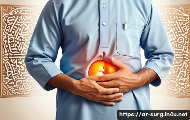 맹장염 진단 기준 - A detailed medical illustration showing the progression of appendicitis pain in an adult Middle East...