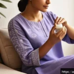 외과 흉터 없애는 방법 - A serene Middle Eastern woman gently applying natural lavender and coconut oils to a healing surgica...